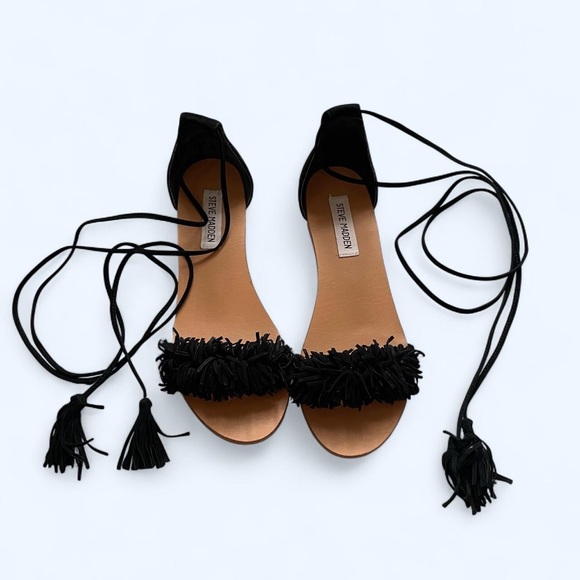 Steve Madden Shoes - Steve Madden Sweety black suede fringe lace up sandals Size US 7.5
